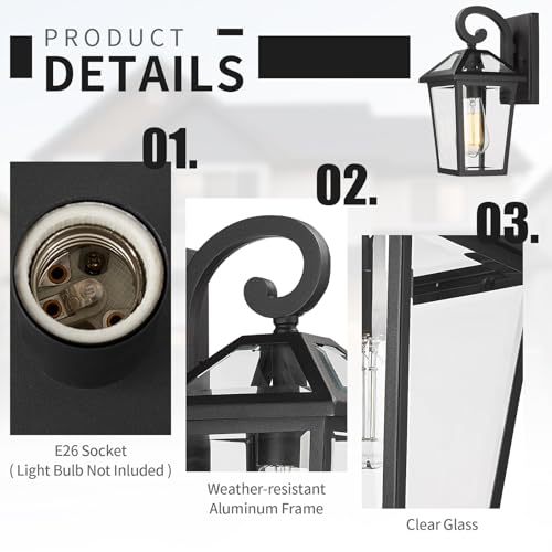 Outdoor Wall Light Fixtures (Black -Medium 2 PACK / Medium)