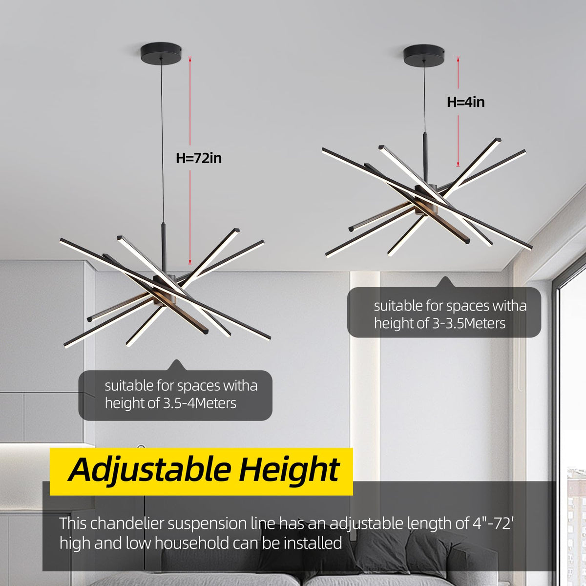 Black 33 inches Modern Sputnik Chandelier 90W LED Chandeliers (Black / 33Inch)