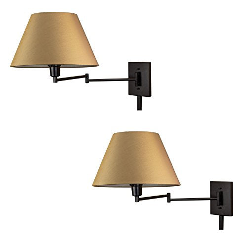 Cambridge 15" Modern Swing Arm Wall Sconce + 3 (Black,Golden Bronze Shade,2-Pack)