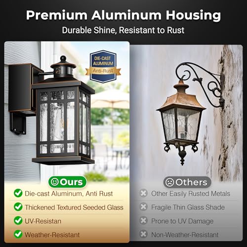 Outdoor Wall Lighting with GFCI Outlet (Black(Gold Trim) / Motion Sensor 1-Pack)