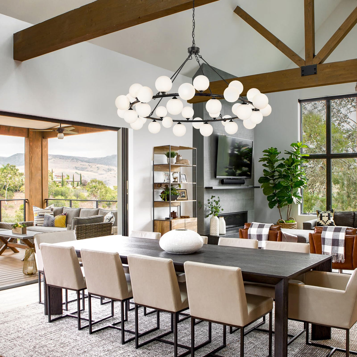 60 In Extra Large Chandelier Sputnik Dining Room Light Fixture High Ceiling (Round-White 60Inch)