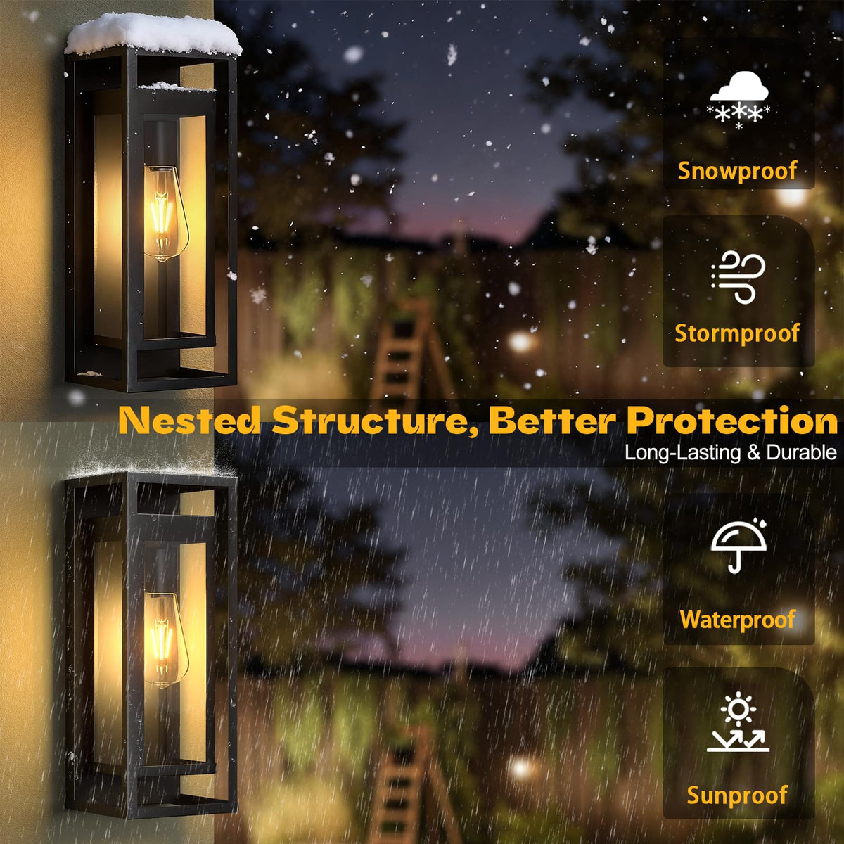 15" Outdoor Wall Lights 2 Pack Large Exterior Lighting Fixtures (No Sensor / 15in)