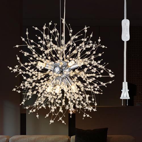 Modern Crystal Chandelier Light Fixture Gold Firework Dandelion LED Bedroom Kitchen Island Pendant Ceiling Chandeliers for Living Room Dining Room