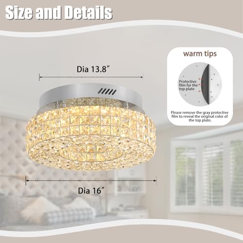 Modern Chandeliers for Living Room Crystal Chandelier Flush Mount Ceiling Light Fixture for Dining Room Living Room Bedroom Dimmable 2700