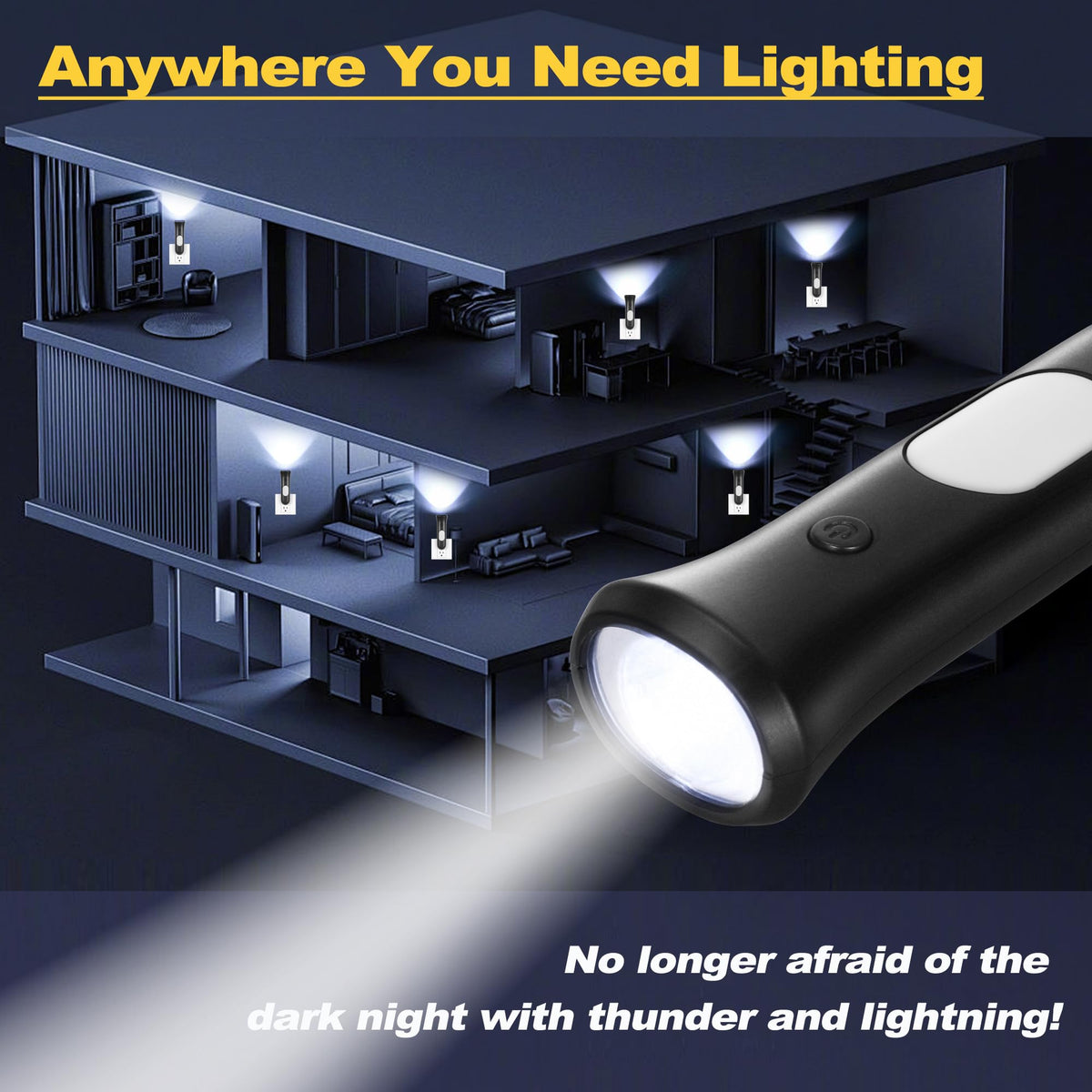 4 in 1 Emergency Lights for Home Power Failure (Black / 3 PCS)