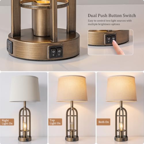 24" Farmhouse Table Lamps for Living Room Bedroom Set of 2 (9.Button Switch - Antique Bronze)