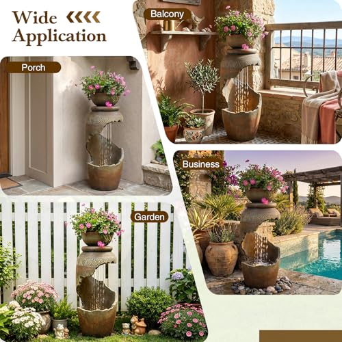 30H Spiral Outdoor Water Fountain with Bowl Planter (30H)