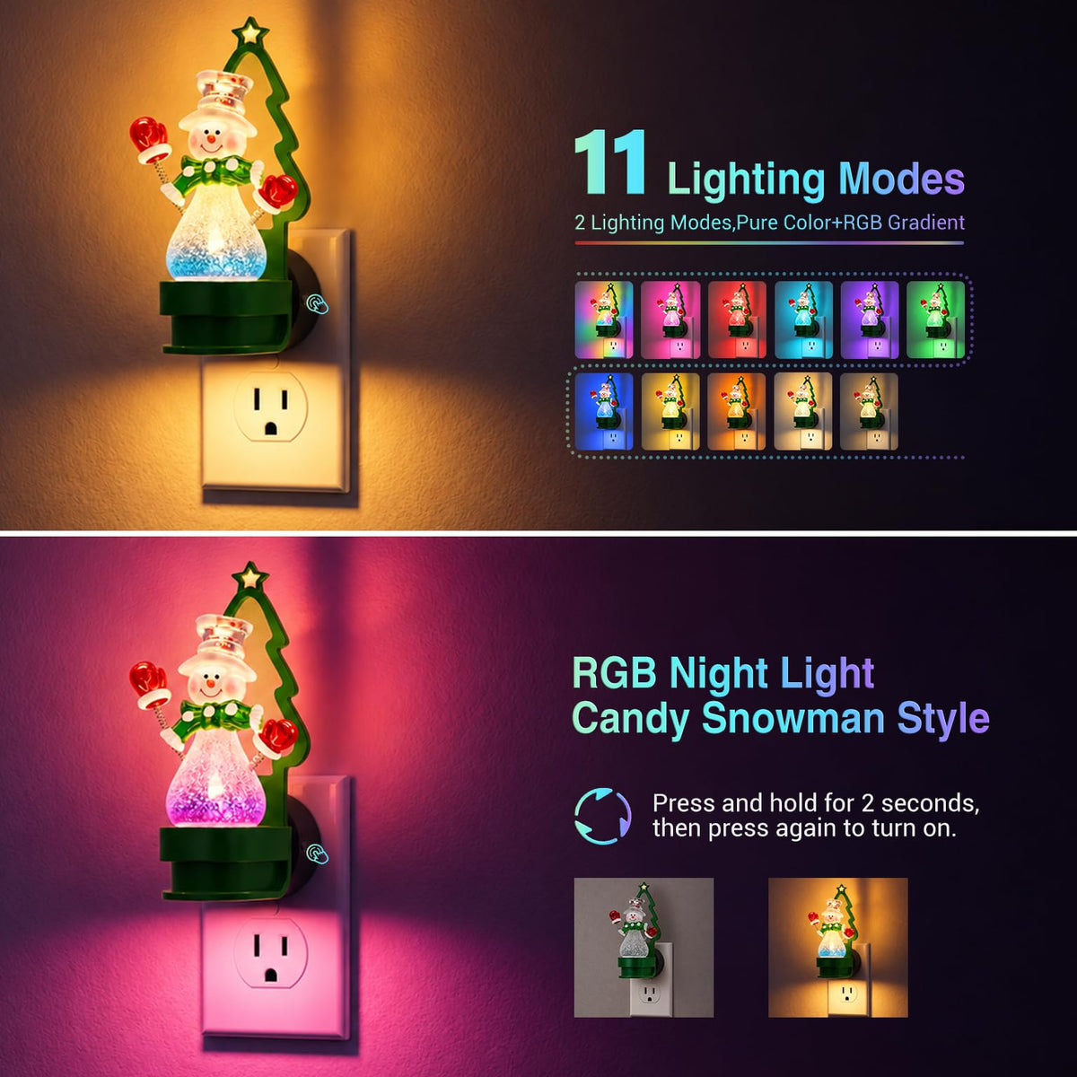 Christmas Snowman & Green Tree Night Lights Plug into Wall (Christmas Tree - RGB / 1 Pack)