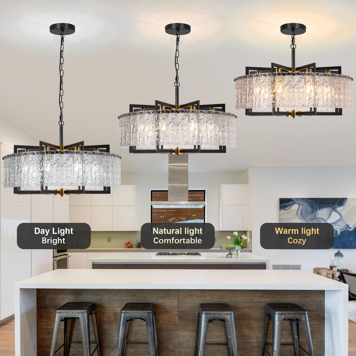Crystal Chandeliers for Dining Room Light Fixture 30"Glass Pendant (Black / 30inch)
