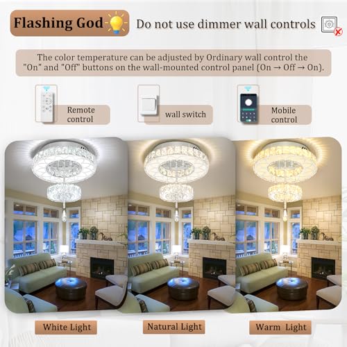 16inch Modern Mini Crystal Chandelier for Hallway LED Crystal Ring Chandeliers Dimmable Flush Mount Ceiling Light for Dining Room Living Room Bedroom (Silver / W:16inches)