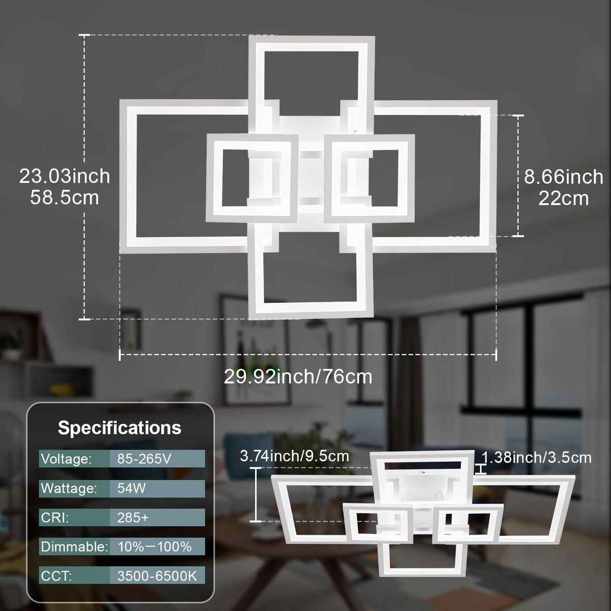 Modern LED Ceiling Light (White 6 Square / 30 Inches)