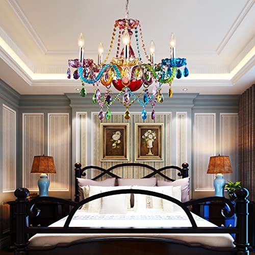 Saint Mossi Modern Colorful K9 Crystal Chandelier with 5 Lights (Multi-Color Crystal / W19")