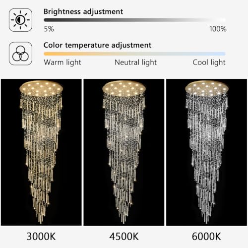 D40'' x H120'' Crystal Chandelier High Ceiling Chandeliers for Entryway Large Raindrop Chandeliers LED Dimmable Flush Mount Light Fixtures for Staircaes Foyer Hallway Living Room Bulbs Included Gold (D40'' x H120'' Gold)