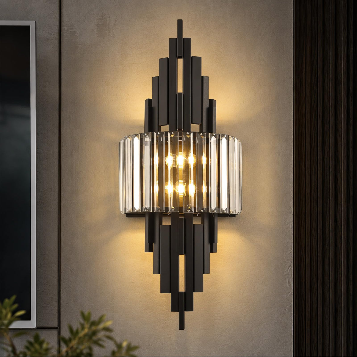 Black Crystal Wall Sconces Mid (Black Rectangle-1P)