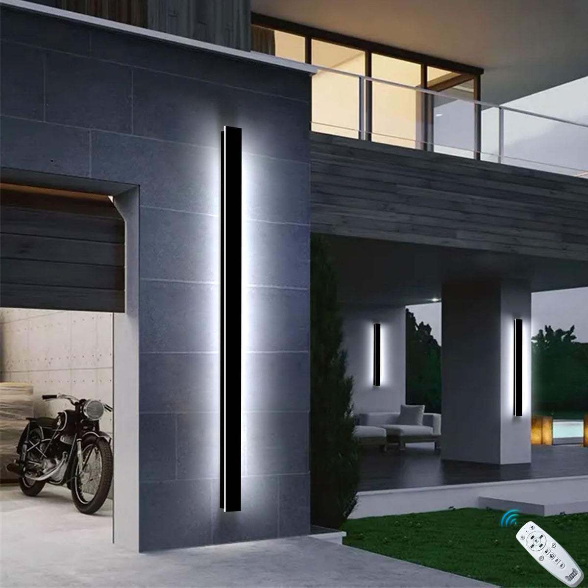 2 Pcs 71inch Modern Outdoor Wall Light Black Long Outdoor Wall Sconce with Remote Control Dimmable IP65 Waterproof Linear Outside Light Fixtures for House Garage (Dimmable / 2pack-71inch*2inch)