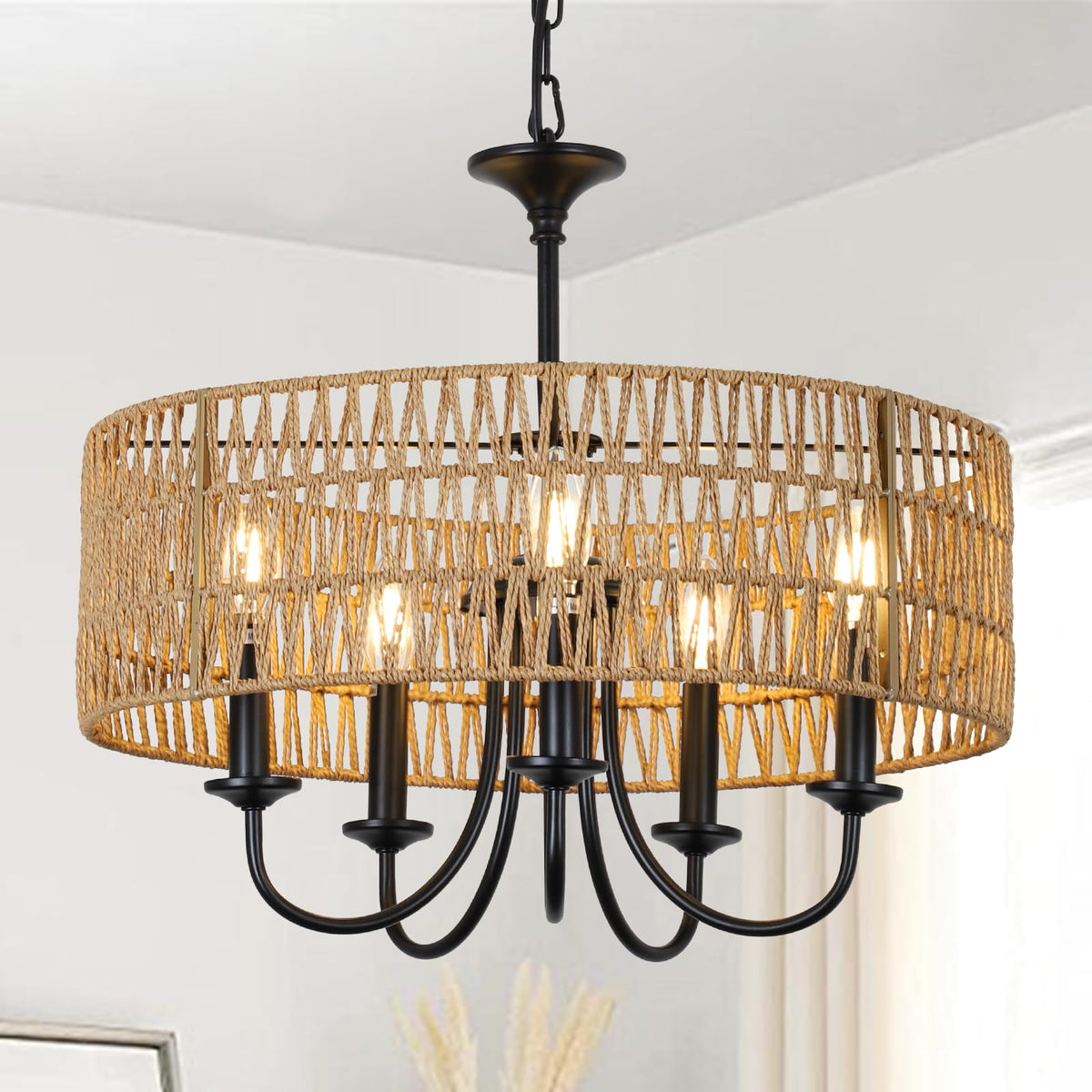 Modern Farmhouse Chandelier Light Fixtures (Black)