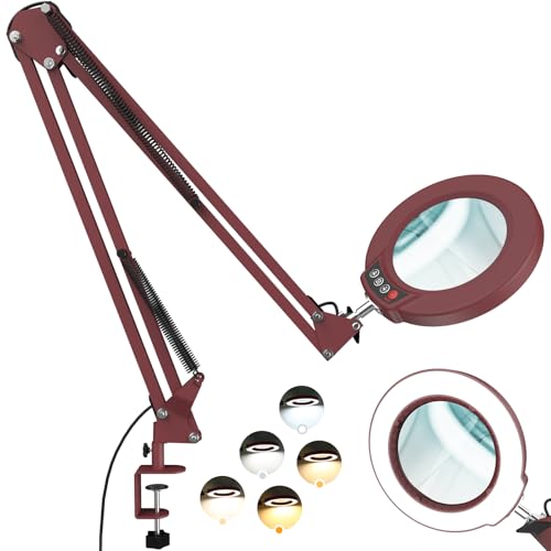 12X Large Magnifying Glass with Light and Clamp (Red / 12X 32inch Clamp)