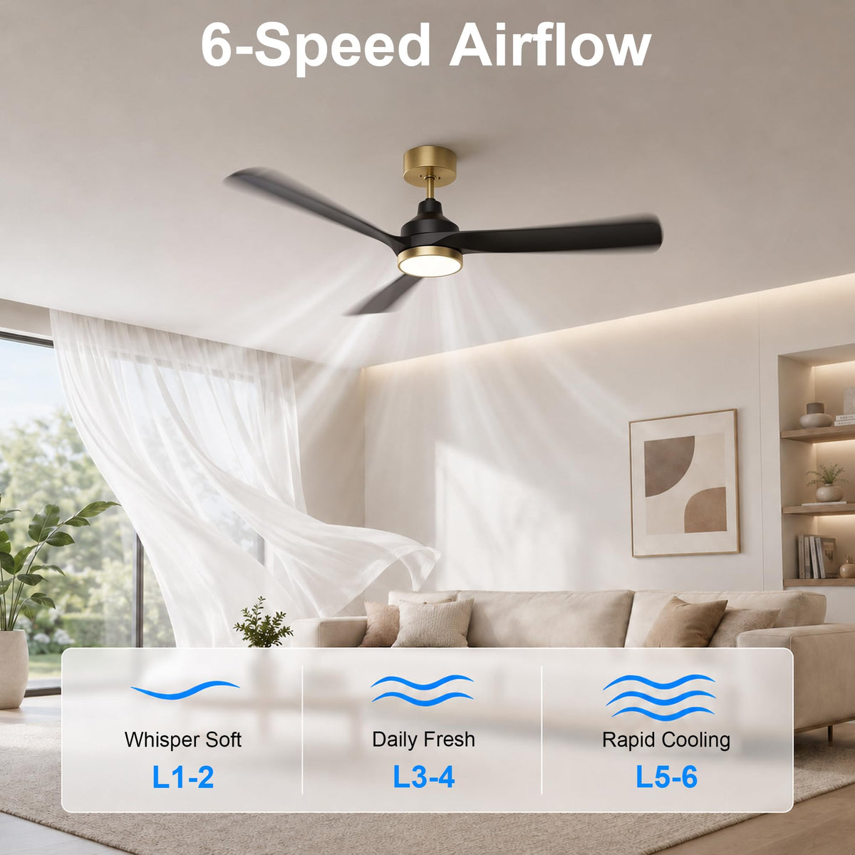 52 Inch Ceiling Fan with Lights (black & gold / 52 Inch)