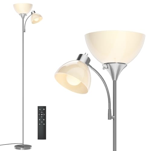 Torchiere Floor Lamp with Remote Control and Adjustable Reading Light (Brushed Nickel)