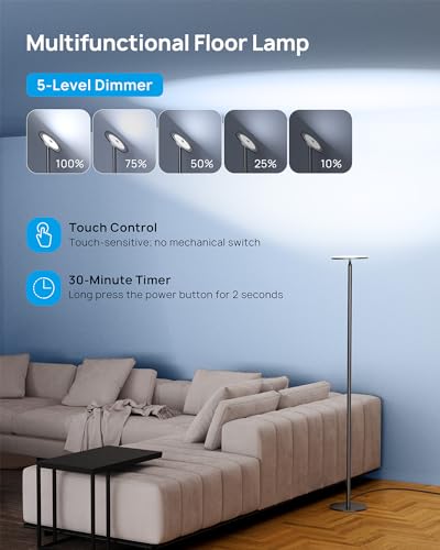 Floor Lamp LED Modern Torchiere Lamp (Daylight Black)