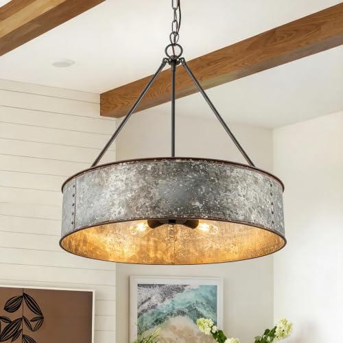 24" Metal Drum Chandelier 5 (Distressed Iron / 24")
