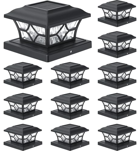 Solar Post Cap Lights 12 Pack with 1000mAh Battery (Black / 12 Pack)