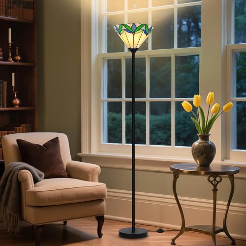 Stained Glass Floor Lamp with Tree Leaf Pattern
