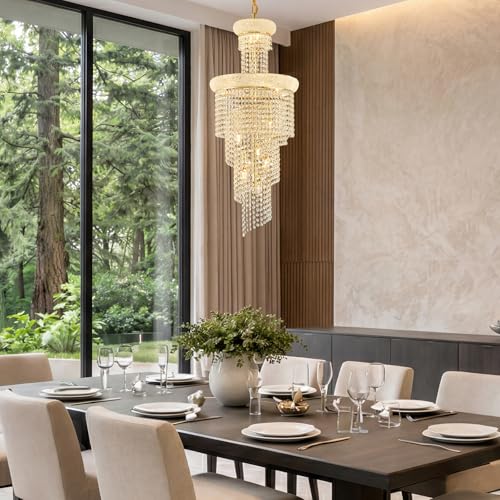 14 Light Spiral Crystal Chandelier Gold Finish for Foyer Entryway Living Room Dining Room 36'' H X 16'' W X 16'' D (Gold / 36'' H X 16'' W X 16'' D)