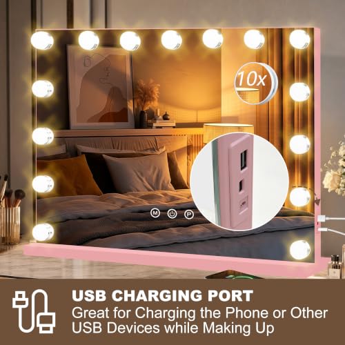 Vanity Mirror with Lights (Pink / 23"L x 18"W)