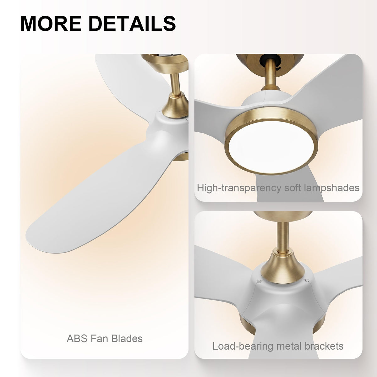 42 Inch Ceiling Fan with Lights (White & Gold / 42 inch)