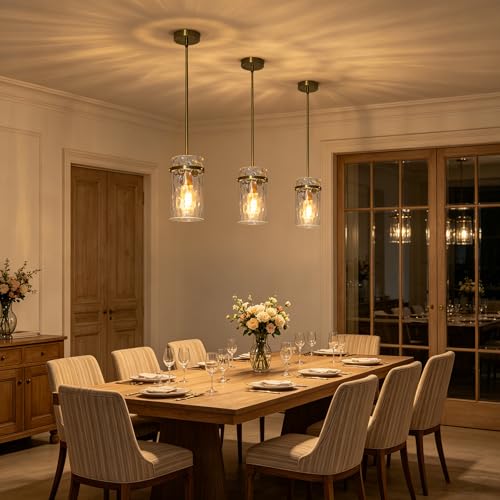2 Pack 5.5" Modern Brass Hammered Glass Pendant Light (Gold-2 Pack)