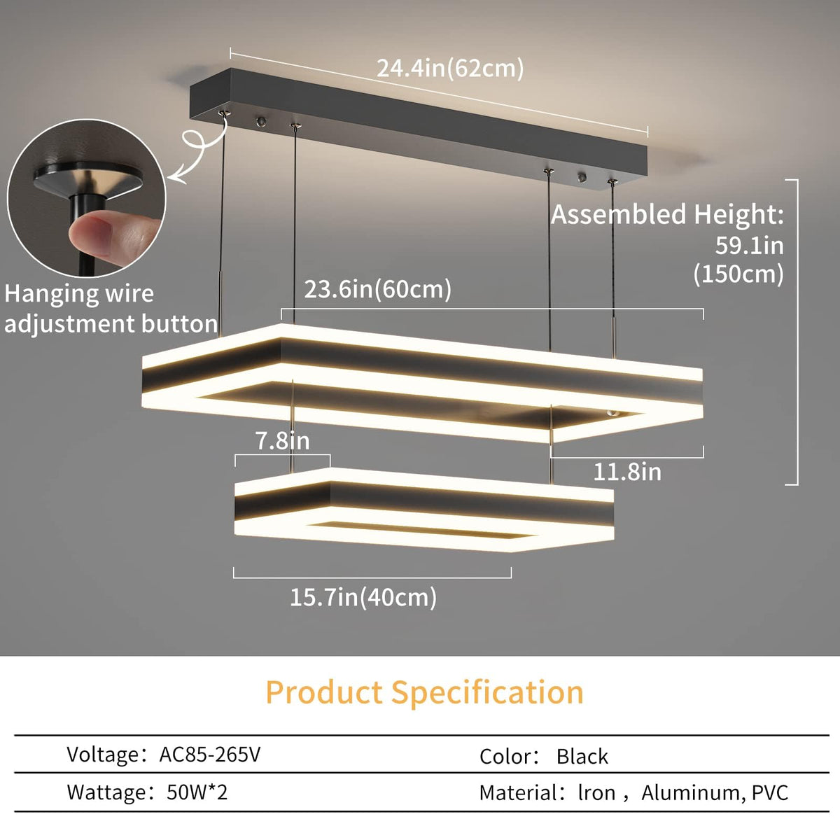 Modern LED Chandelier (15.7*23.6*0IN / C-Rectangular)