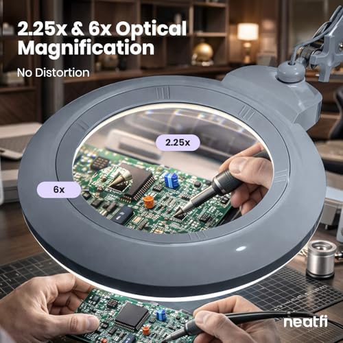 LED Magnifying Lamp (Gray / 7-inch Lens, Non-CCT with Clamp)