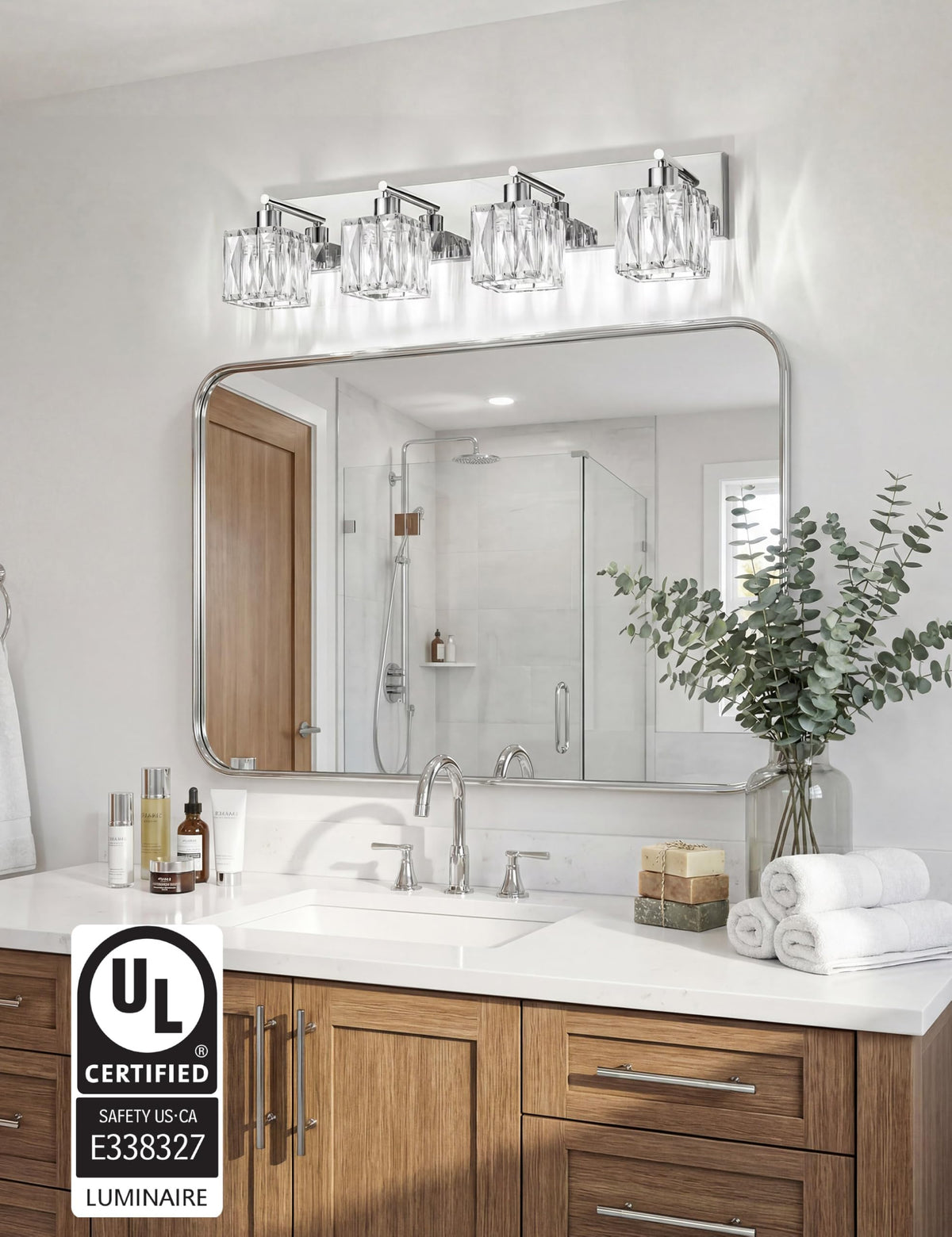 4 Light Crystal Bathroom Vanity Light Square (Polished Chrome-Square / 4 Light)