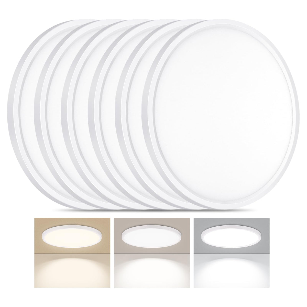 LED Flush Mount Ceiling Light 12in Thin 3CCT White Wired (12Inch-6 Pack / White)