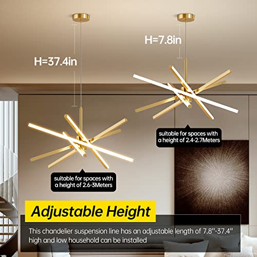 Modern Sputnik Chandelier Ceiling LED Black Pendant Light Embedded Mount Chandeliers Dining Room Light Fixtures Over Table Dimmable with Remote Control for Living Room Kitchen