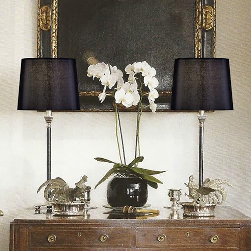 Black Lamp Shade Set of 1 (11"×13"×10"-1 Pc / Black Natural Faux Silk)