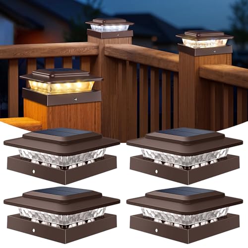 4x4 Solar Post Cap Lights Outdoor 4Pack (Brown / 4 Pack)