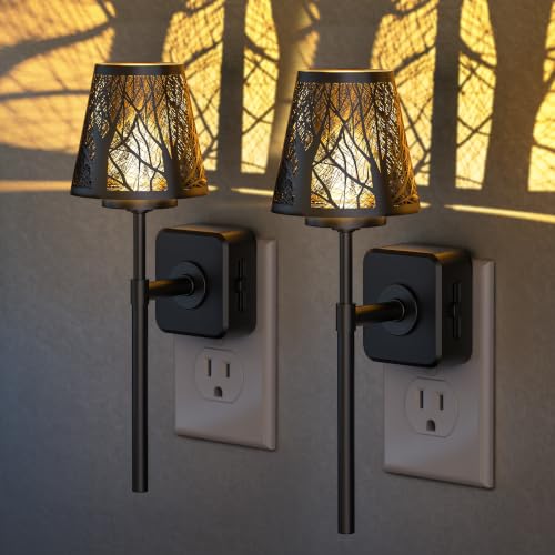Plug in Night Light Dimmable Metal Crafted Night Light 3000K Warm (Matte Black / 2 Pack)