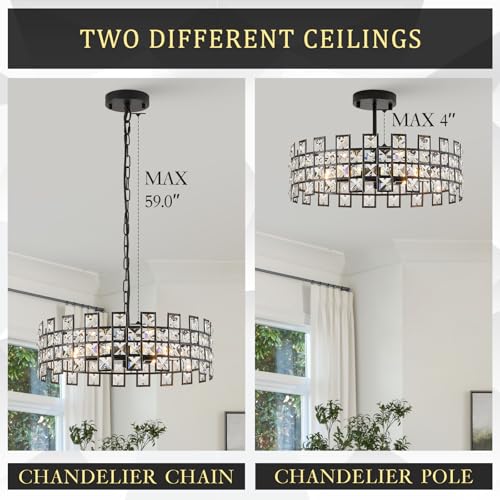 Black Crystal Semi Flush Mount Ceiling Light (Large Matte Black)