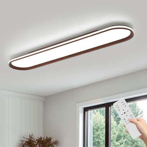 Modern LED Ceiling Light Dimmable Linear Ceiling Light 39.4in Semi Flush Mount Long Lights with Remote Control and Side Lighting for Living Room Kitchen Dining Room