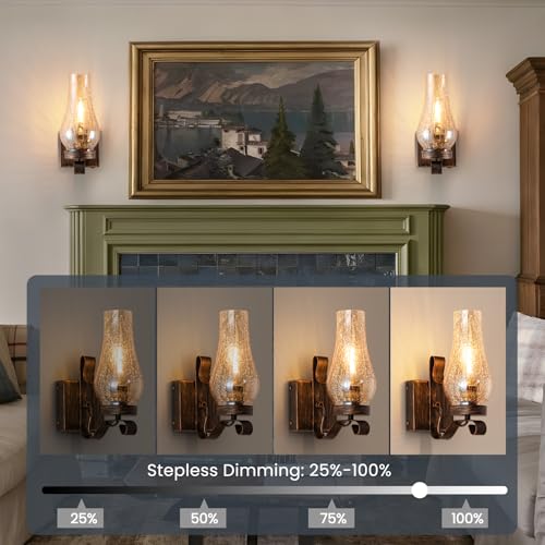 Vintage Farmhouse Wall Sconces (Amber Ice Crackle Retro Gold / Battery Operated)