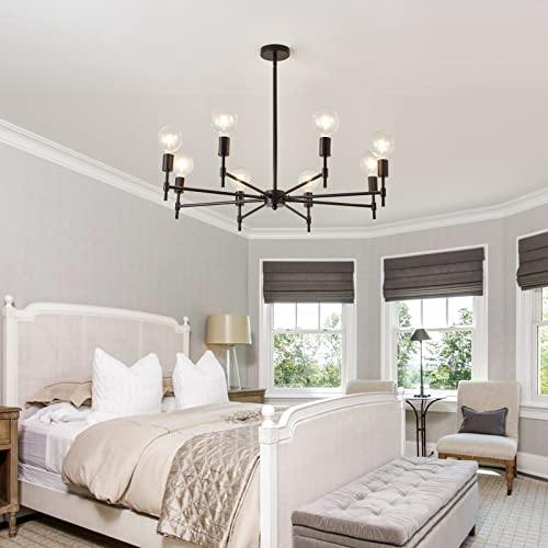 8 Light Black Sputnik Chandelier Matte Industrial Flush Mount Ceiling Light Fixture Metal Modern Pendant Light for Farmhouse (Black4)