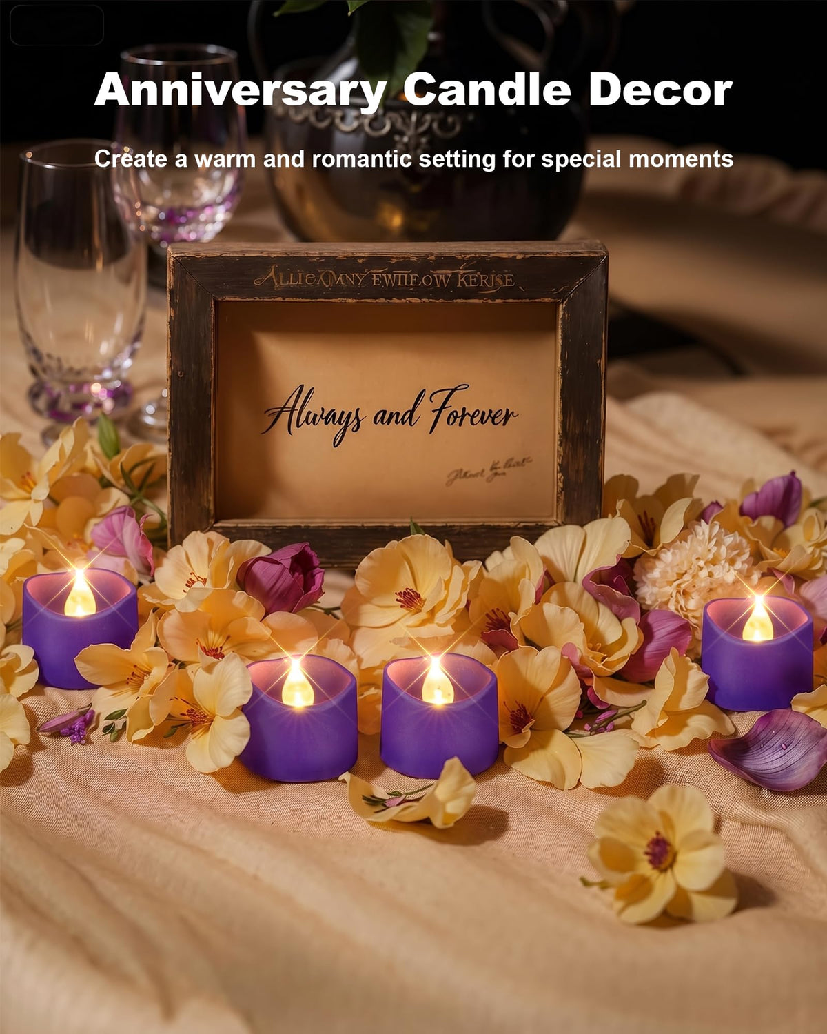 Purple Flameless Battery Tea Light Candles - 24 Pack