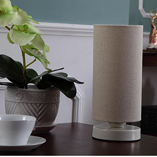 L10271 Linen Fabric Table Lamp with Cylindrical Shade (Creamy-white)