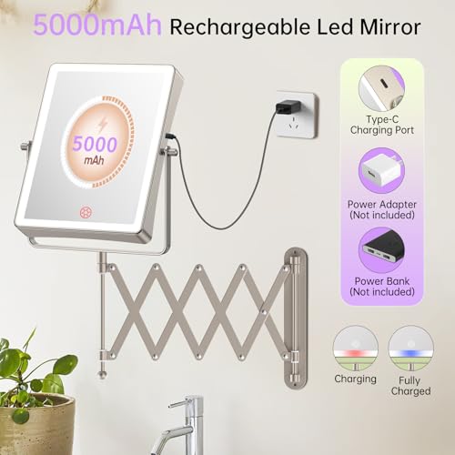 8.7" 5000mAh Rechargeable Wall Mounted Makeup Mirror (Nickel B)
