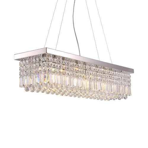 Rectangle K9 Crystal Chandelier Modern Rectangular Pendant Lighting Fixture for Dining Room Kitchen Island Bedroom Room Decor