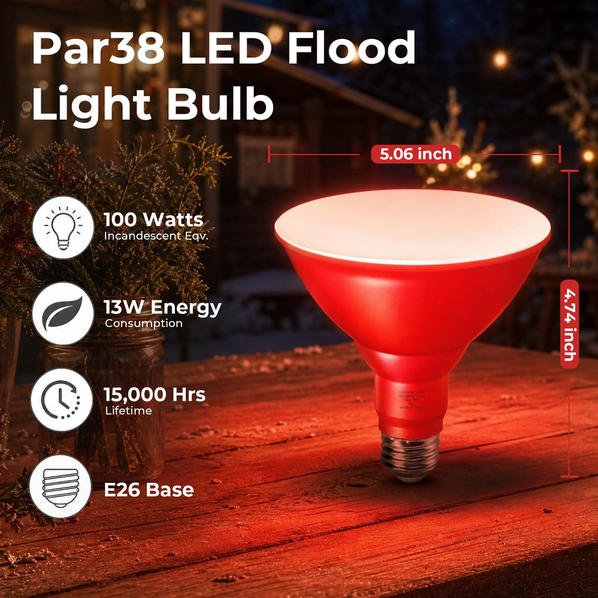 PAR38 Dimmable Red Light Bulb (Red / 2 Pack)