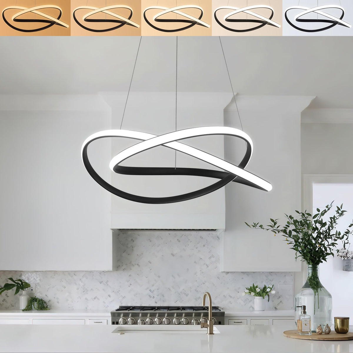 Modern LED Chandelier for Dining Room Pendant Light Fixture 40W (Black-20 Inches)