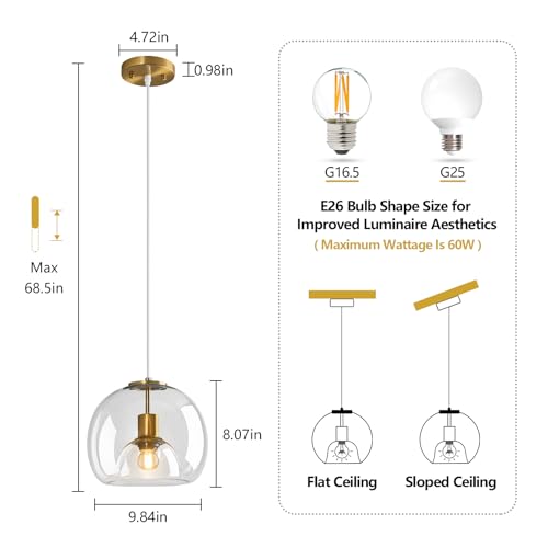 Clear Glass Pendant Light Kitchen Island (Clear(9.84 in) / 1-Pack)